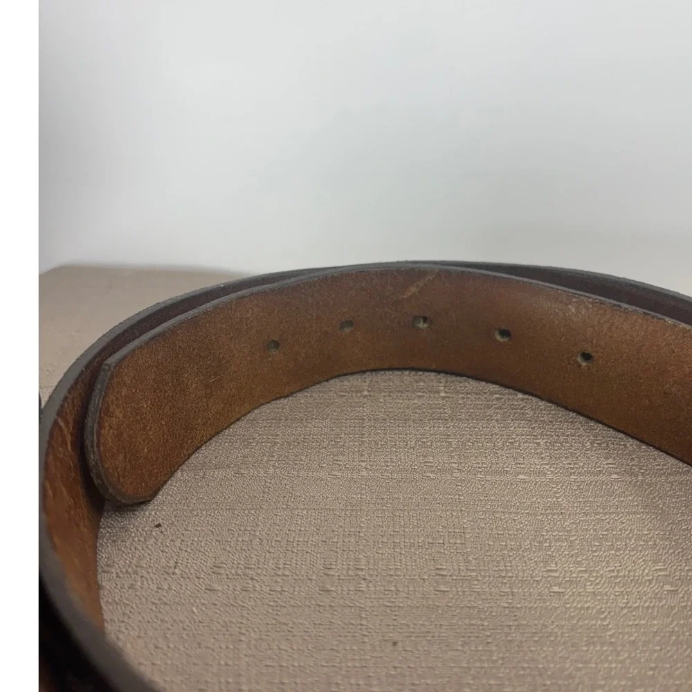 BTS Leather Belt Men 38 Brown Rare Vintage 70s Wood Inlay Solid Brass Buckle USA